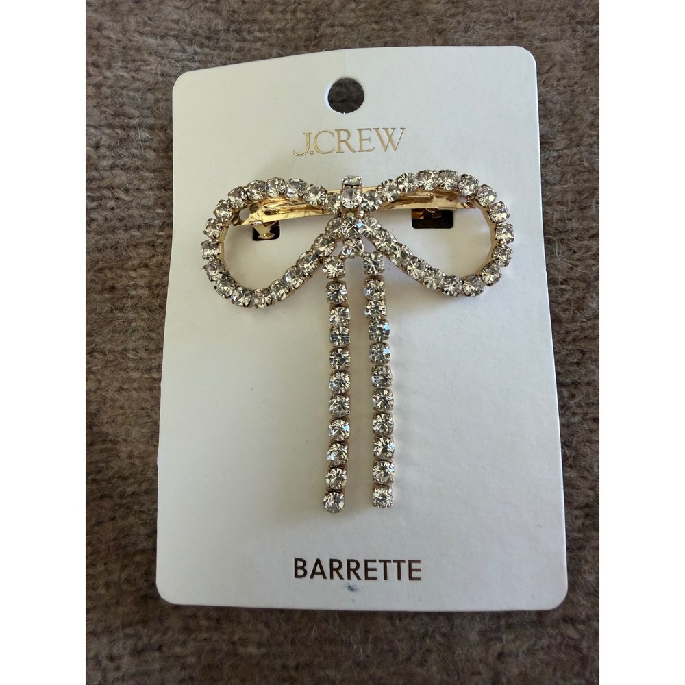 J.Crew Rhinestone Bow Barrette Gold Tone Crystal Hair Clip C0435 New